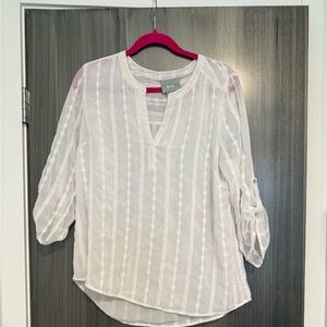 Mauve L white eyelit blouse from Anthropologie
